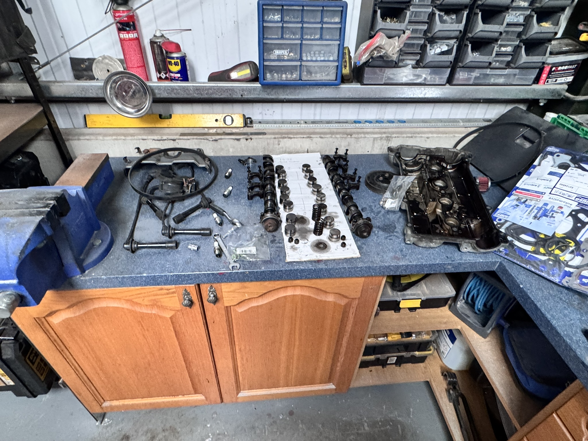 1993 Mazda MX-5 1.8 engine components dismantled for inspection during classic car restoration